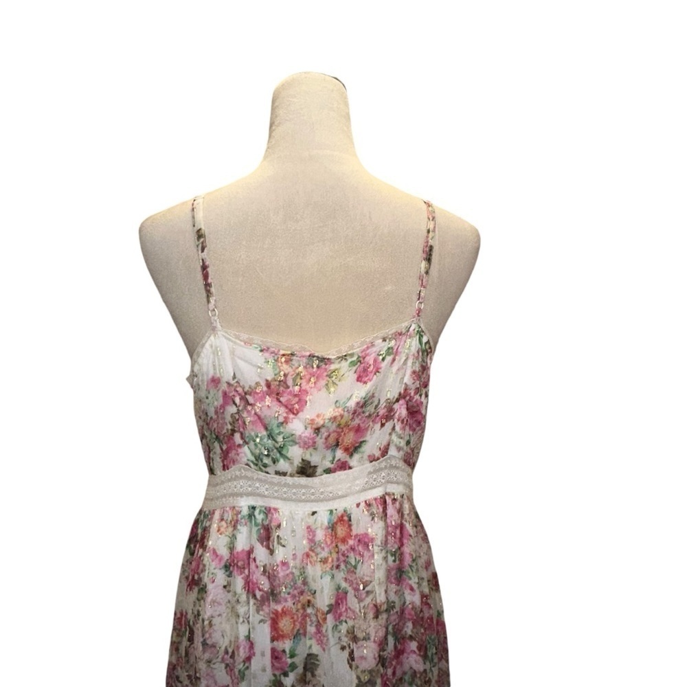 Rococo Sand Vie Pink Cream Tiered Chiffon Ruffled Maxi Dress Large L - Picture 15 of 16